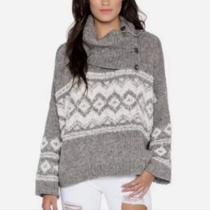 Free People Oversized Mock Turtle Neck Grey And White Wool Sweater Size Small